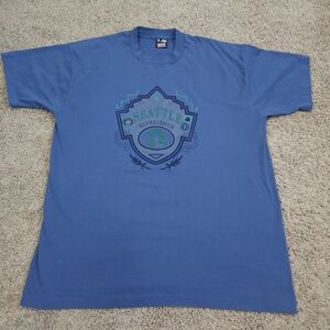 Vtg. Men's Fruit of the Loom Blue Graphic Tee Single Stitch size XL